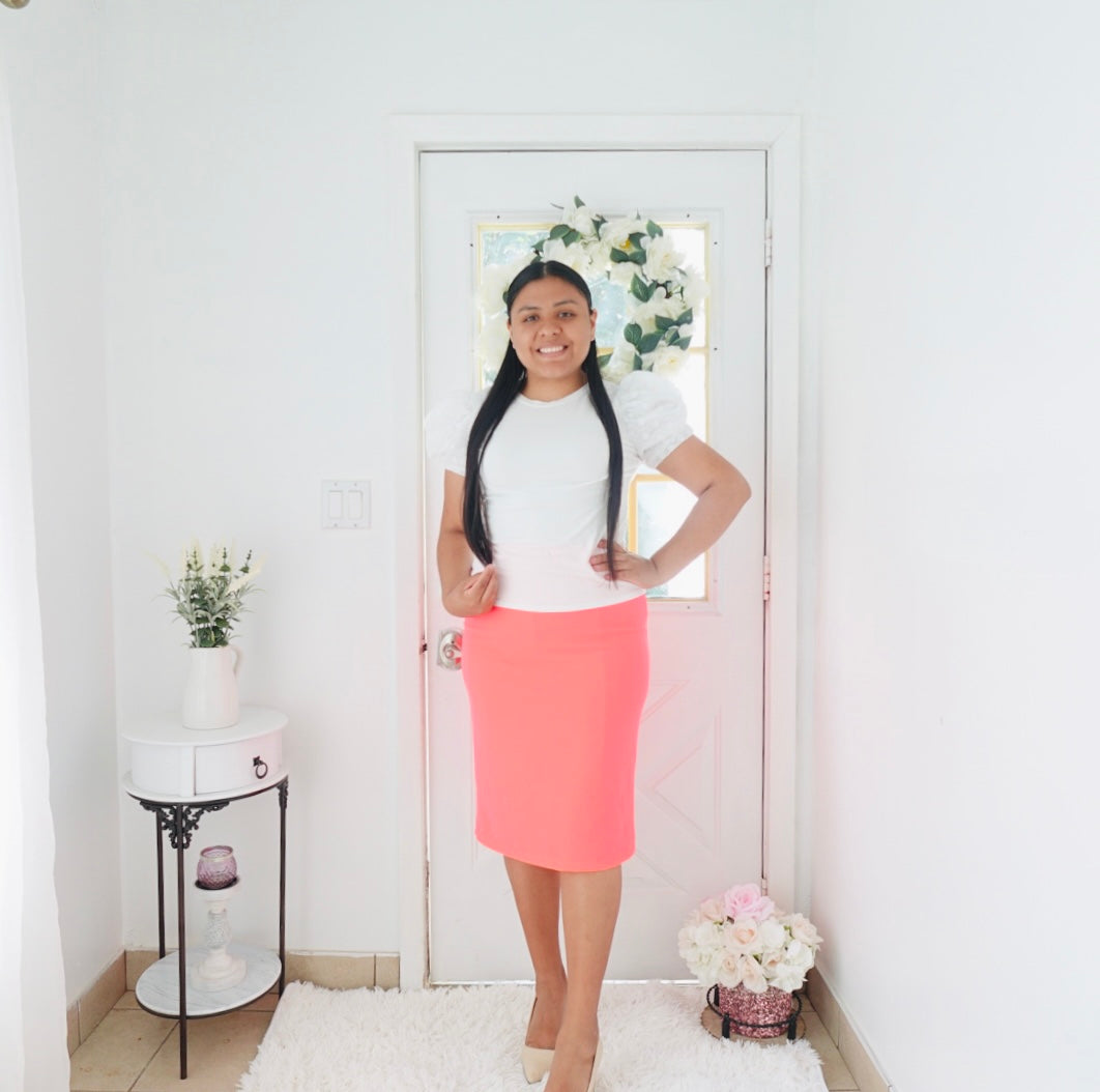 Yaretzi Neon Pink Pencil Skirt