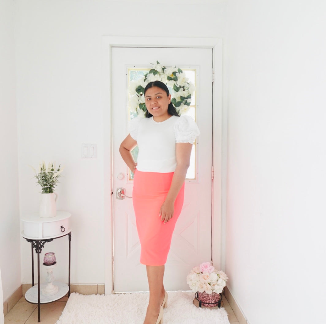 Yaretzi Neon Pink Pencil Skirt